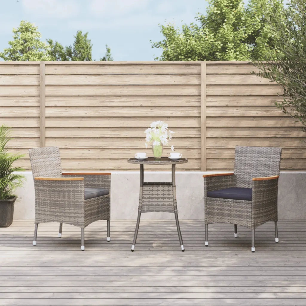 Set BistrÃ² da Giardino 3 pz con Cuscini in Polyrattan Grigio