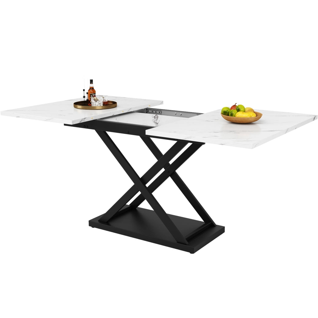 Set tavolo da pranzo 120-160x80 cm allungabile; MDF e metallo; bianco e nero