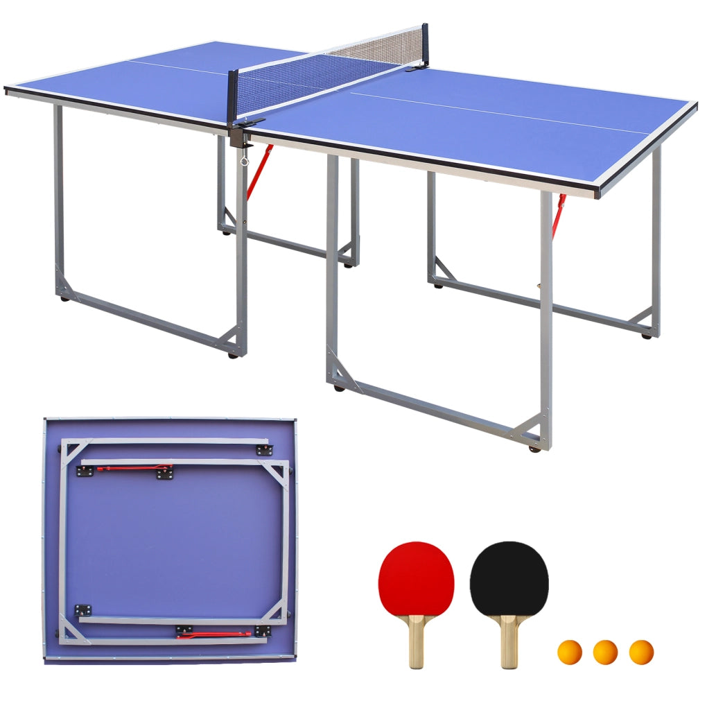 Tavolo da ping pong pieghevole 182x91 cm blu con accessori
