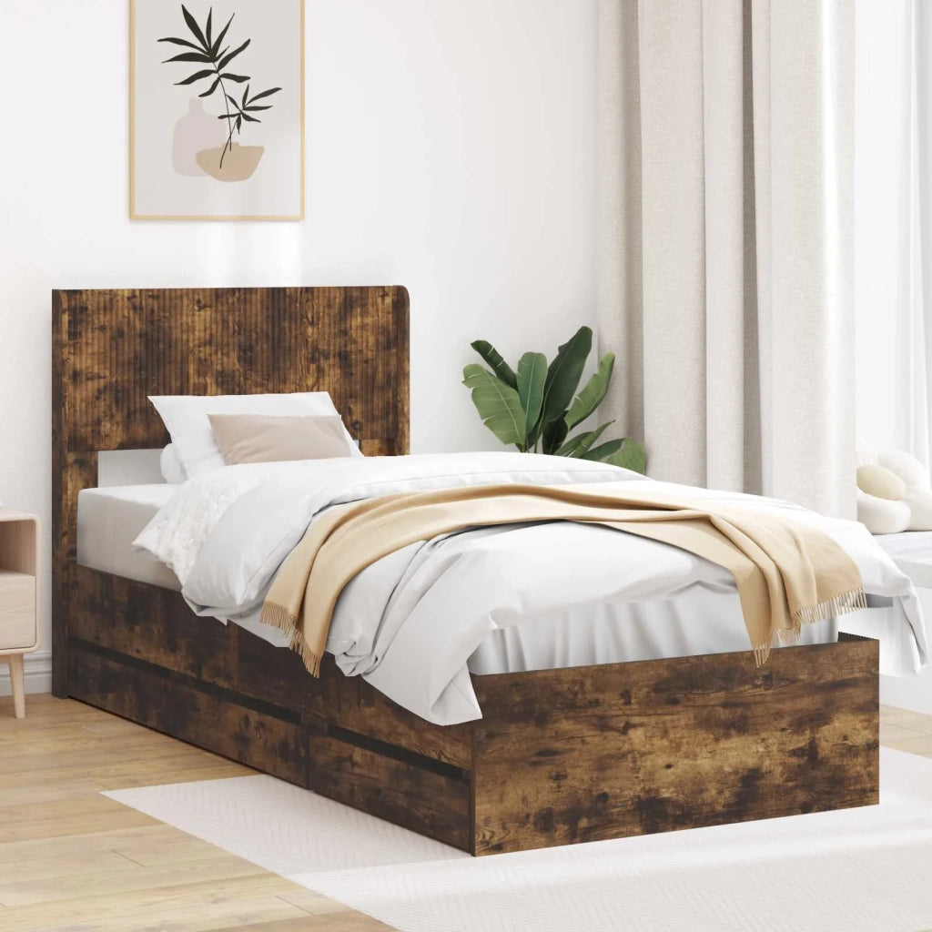 Struttura del letto con stoccaggio e testata Rovere Fumo 3414333