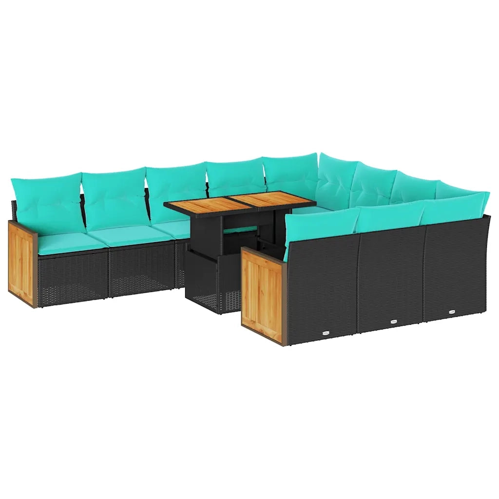 Set Divani da Giardino 11 pz con Cuscini Polyrattan Acacia Nero 3327760