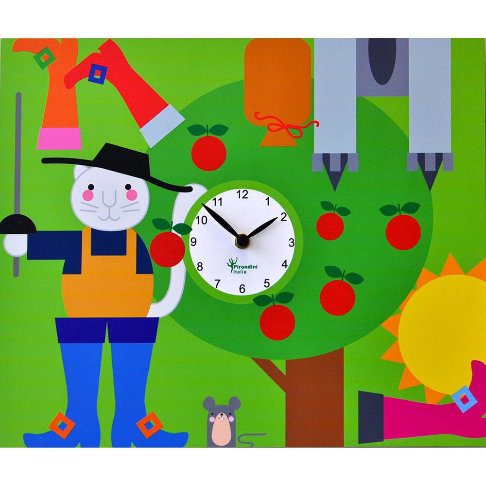 Orologio da Parete Rettangolare 44X35Cm Pirondini Italia Il Gatto con Gli Stivali