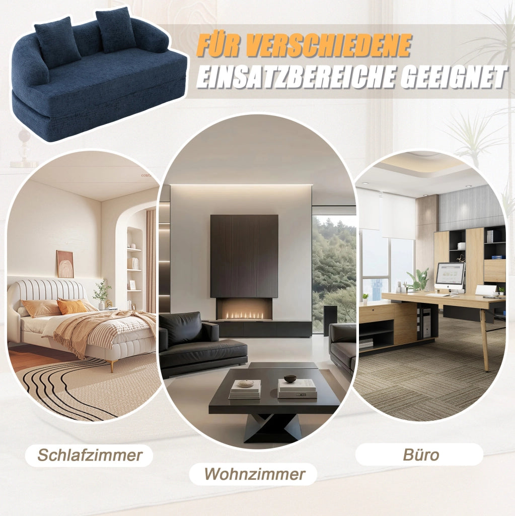 Divano letto pieghevole a due posti in ciniglia blu navy