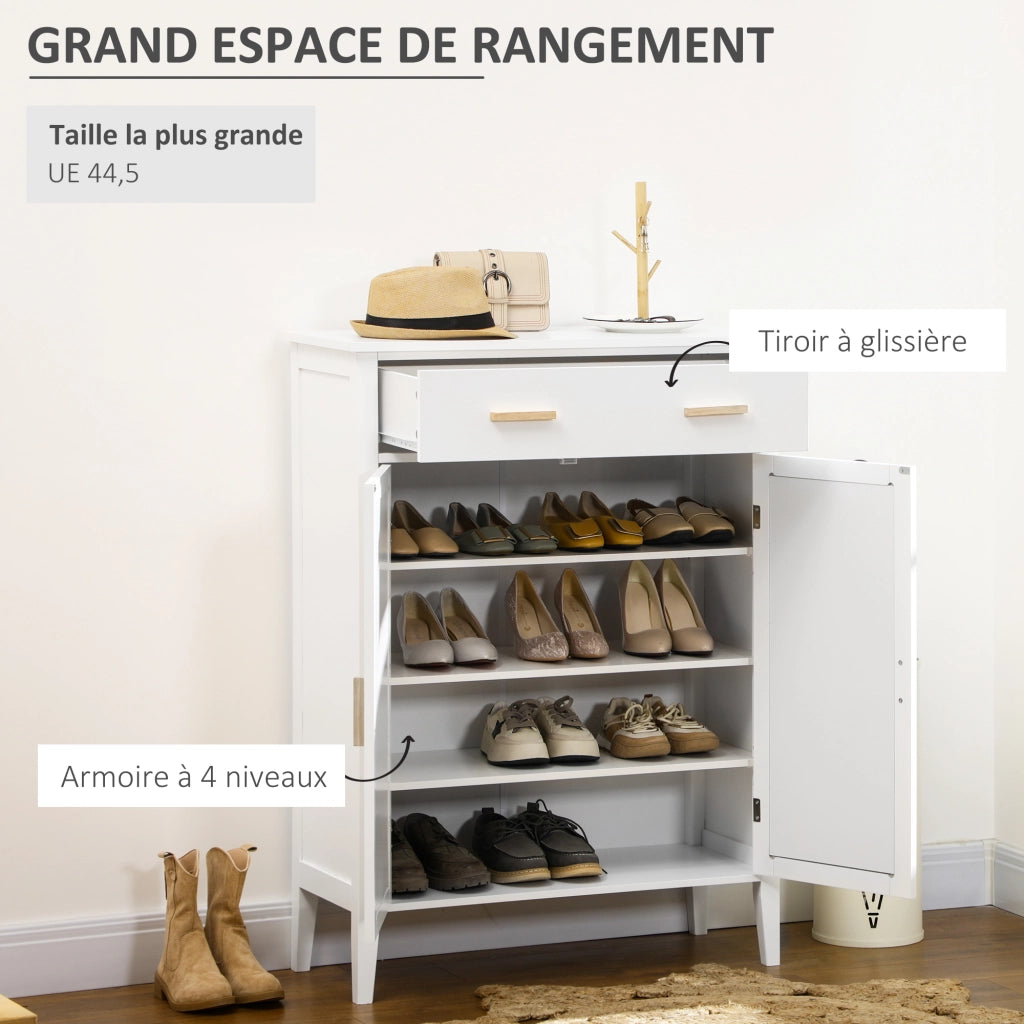 Scarpiera con 2 ante e cassetto effetto cannage ¨C zephmum ¨C bianco 80x35x110 cm