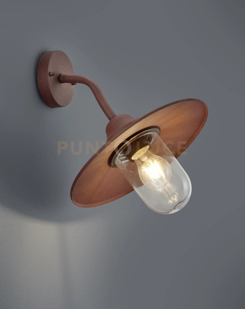 BRENTA APPLIQUE DA ESTERNO DOWN FUSIONE DI ALLUMINIO VERNICIATA EFFETTO RUGGINE CON DIFFUSORE VETRO TRASPARENTE IP44 H.35CM ATTACCO E27