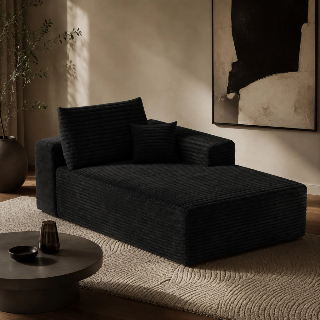 Divano modulare con chaise longue - senza montaggio e seduta ampia - in tessuto - nero