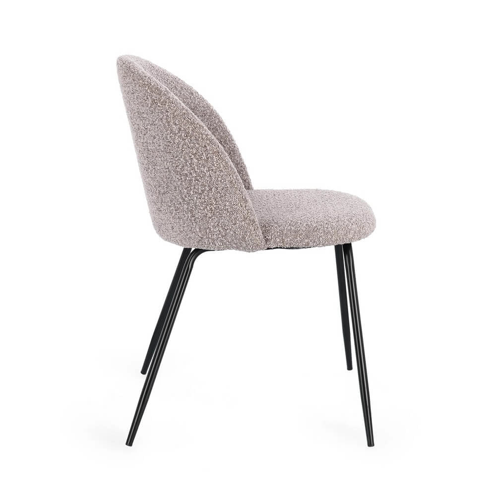 Set di 4 Sedie Imbottite in Tessuto Bouclé con Gambe in Acciaio Nero - GABRI