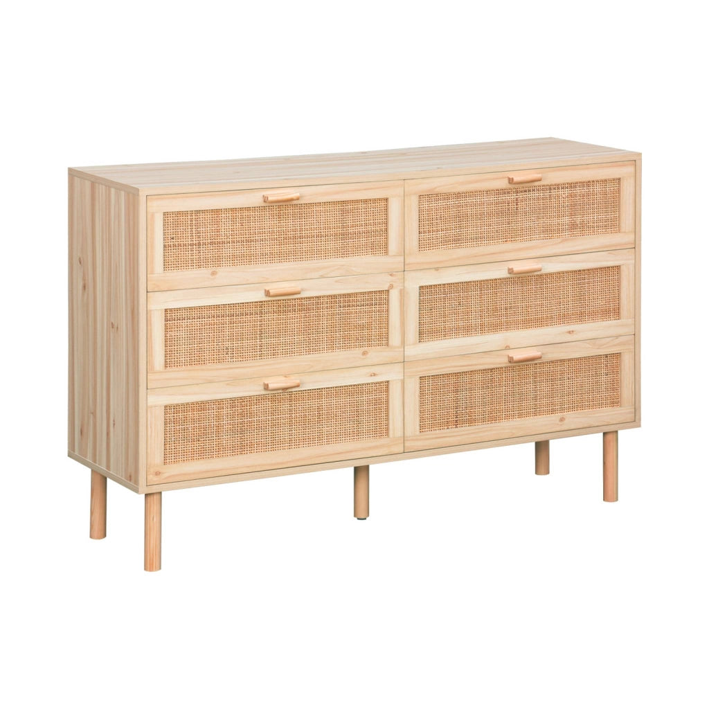 Cassettone con effetto canna e legno a 6 cassetti