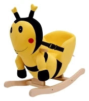 Animale a Dondolo per Bambini a forma di Ape in Legno di Pioppo con Musica, 60x33x45 cm, Giallo e Nero
