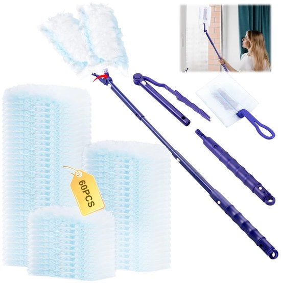 Pacco di 60 pezzi per stoffa magnetica Swiffer, stoffa navulverpakking per Swiffer con 1 manico, 1 asta telescopica per pelo di animale polvere sporca