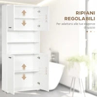 kleankin Mobile Bagno in Truciolato Bianco con 2 Armadietti con Ante e 2 Ripiani Aperti, 80x33.5x190 cm