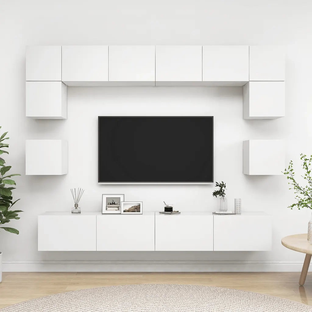 Set Mobili Porta TV 8 pz Bianco in Legno Multistrato 3078692