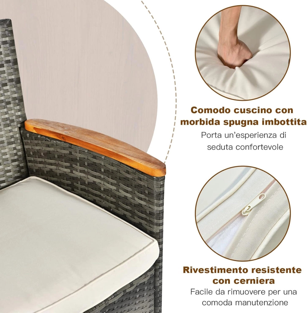 Set 9 Pezzi da Pranzo per giardino, Set di Mobili Esterno in Rattan PE, con 1 Tavolo Rettangolare e 8 Sedie con Cuscini, Ideale per Giardino Piscina e Cortile