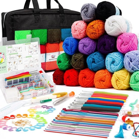 Set di Aghi da Maglia Ergonomici - 20 Colori di Filo da Maglia - Pacchetto di Aghi da Maglia per Principianti - Incluso Set di Aghi da Maglia Premium con 2000 yards di Filo da Maglia