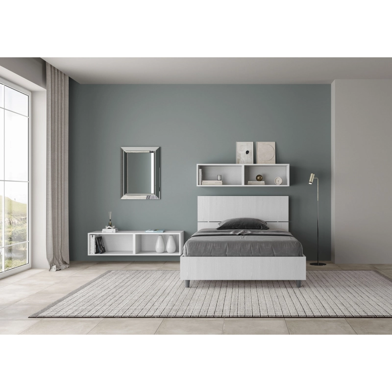 Letto 1 piazza e mezza 120x200 cm testata dritta Demas - Senza rete,Bianco Frassino