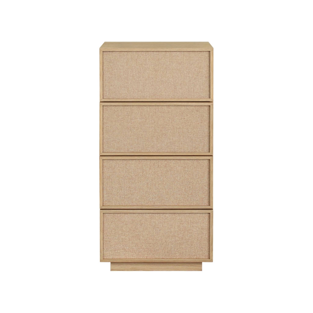 Cassettiera decorata in legno e tessuto 4 cassetti, marrone naturale