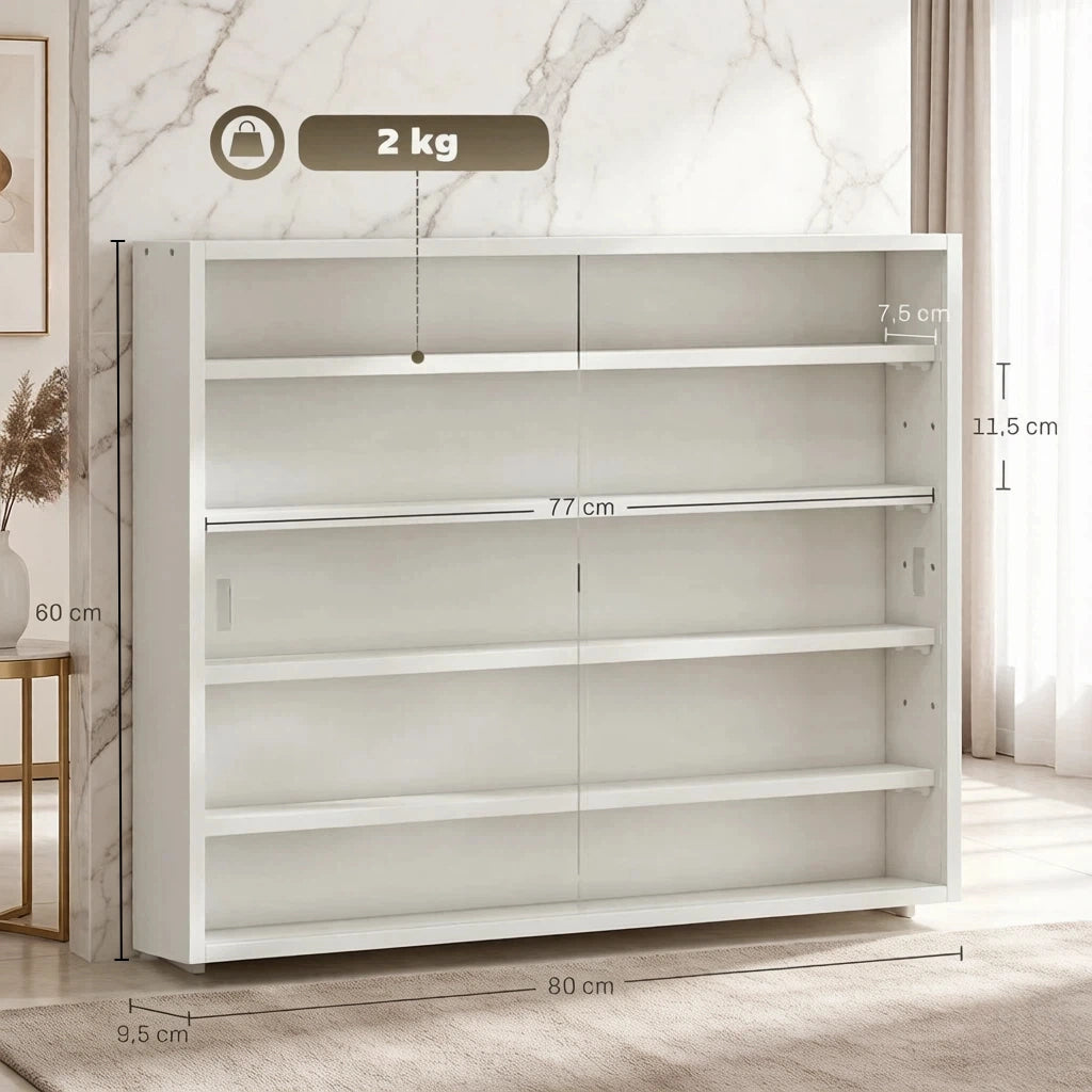 VETRINA da parete 80x9,5x60 cm bianca in vetro e pannello di legno