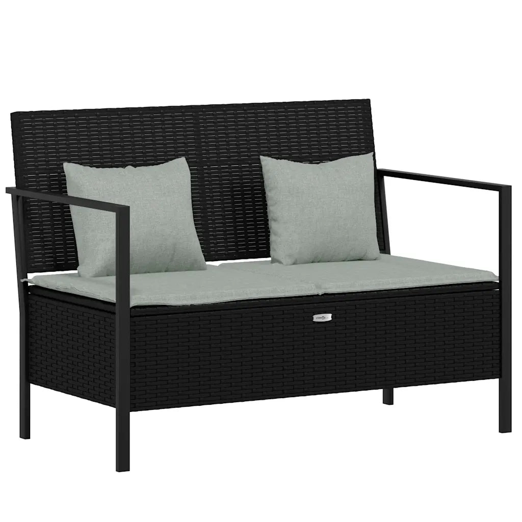 Panca da Giardino a 2 Posti-Sgabello-Panca da esterno con Cuscini in Polyrattan Nero 376514