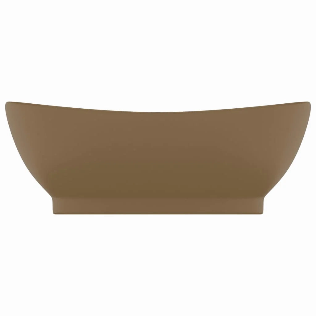 Lavabo ovale di lusso con troppopieno lavabo da appoggio lavabo da bagno vano per cosmetici 58,5 x 39 cm ceramica crema opaca 02_0002683