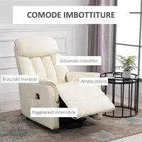 Poltrona Elettrica Alzapersone Reclinabile 145°, Poltrona Relax Elettrica in Pelle PU con Telecomando, Tasche Laterali e Poggiapiedi Integrato, Crema
