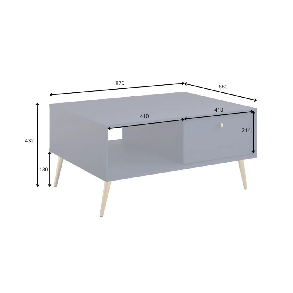 Table bassa design AZURÉA – Scomparto + 1 anta ribaltabile – Blu profondo – 87x43x66 cm