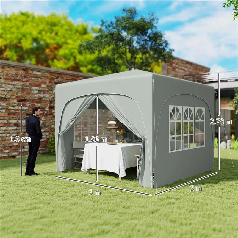 GAZEBO DA GIARDINO 3X3M PIEGHEVOLE CON ALTEZZA REGOLABILE, PROTEZIONE UPF50+ E BORSA GRIGIO CHIARO