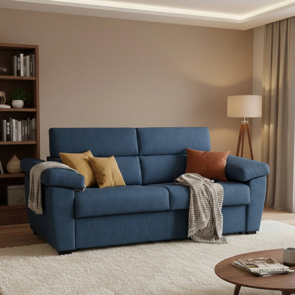 Pacecos, Divano Letto 3 Posti Sfoderabile Made in Italy, 225x95 cm blu