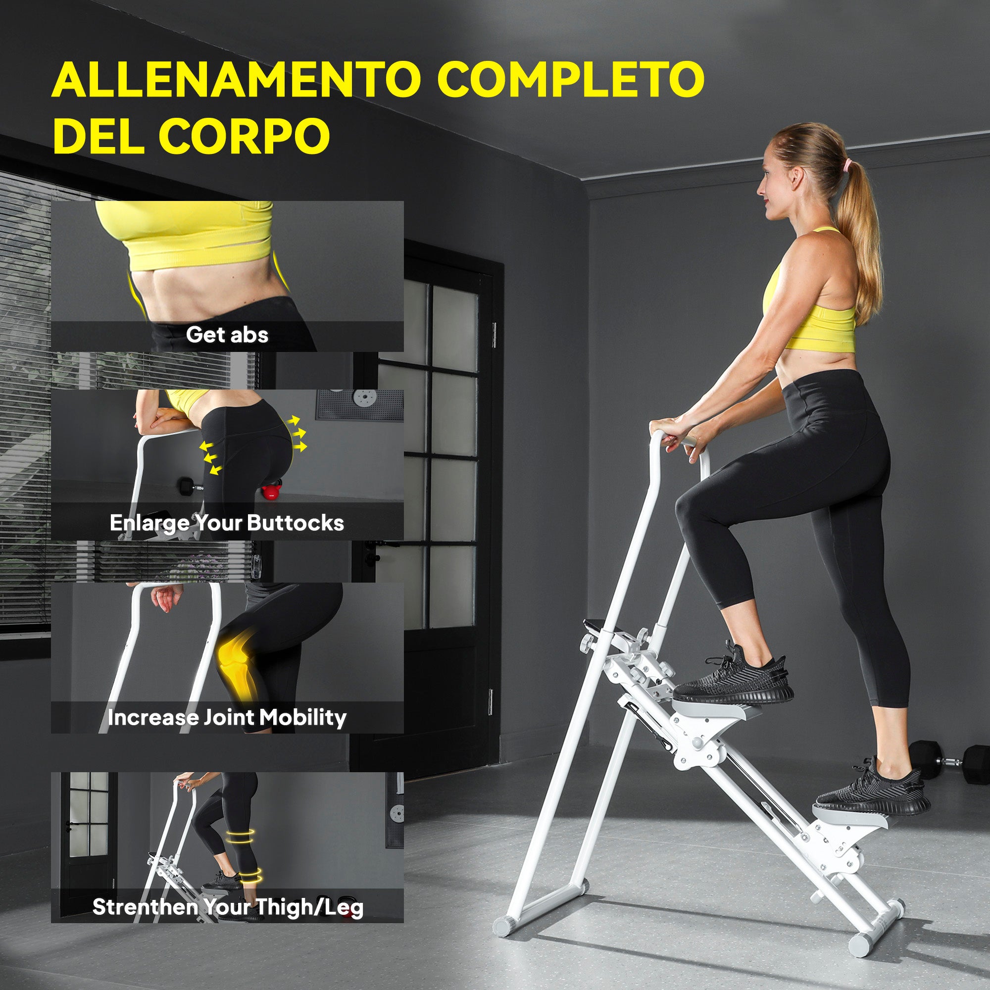 Stepper Vertical Climber Pieghevole con Impugnatura Regolabile Pedali Antiscivolo e Monitor LCD Bianco