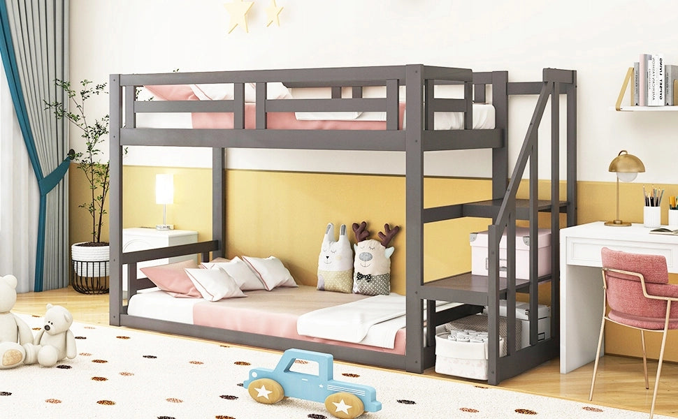 Letto a castello basso 90x200 - Xylo - Grigio senza materasso