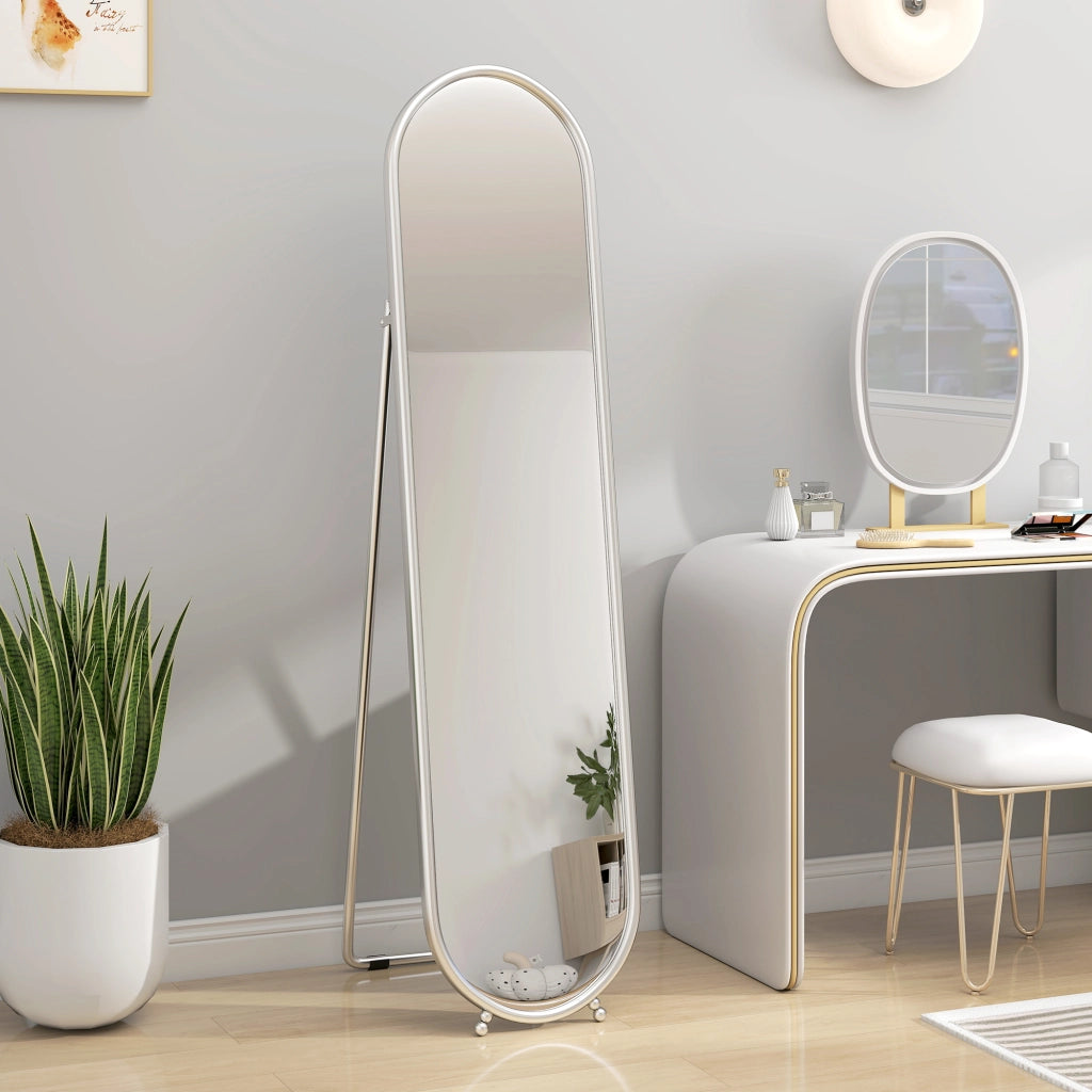 Specchio a Figura Intera da Terra 40x4x160 cm con Supporto Pieghevole in Vetro e Metallo Argento