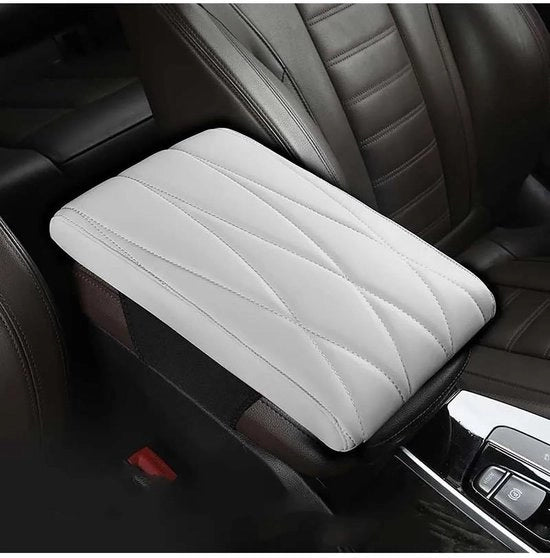 Sostegno auto per braccio in pelle e schiuma di espansione, scatola di sostegno auto, cuscino di sostegno per console centrale universale per una maggiore sostenibilità per il cuscino di sostegno per console centrale (bianco)