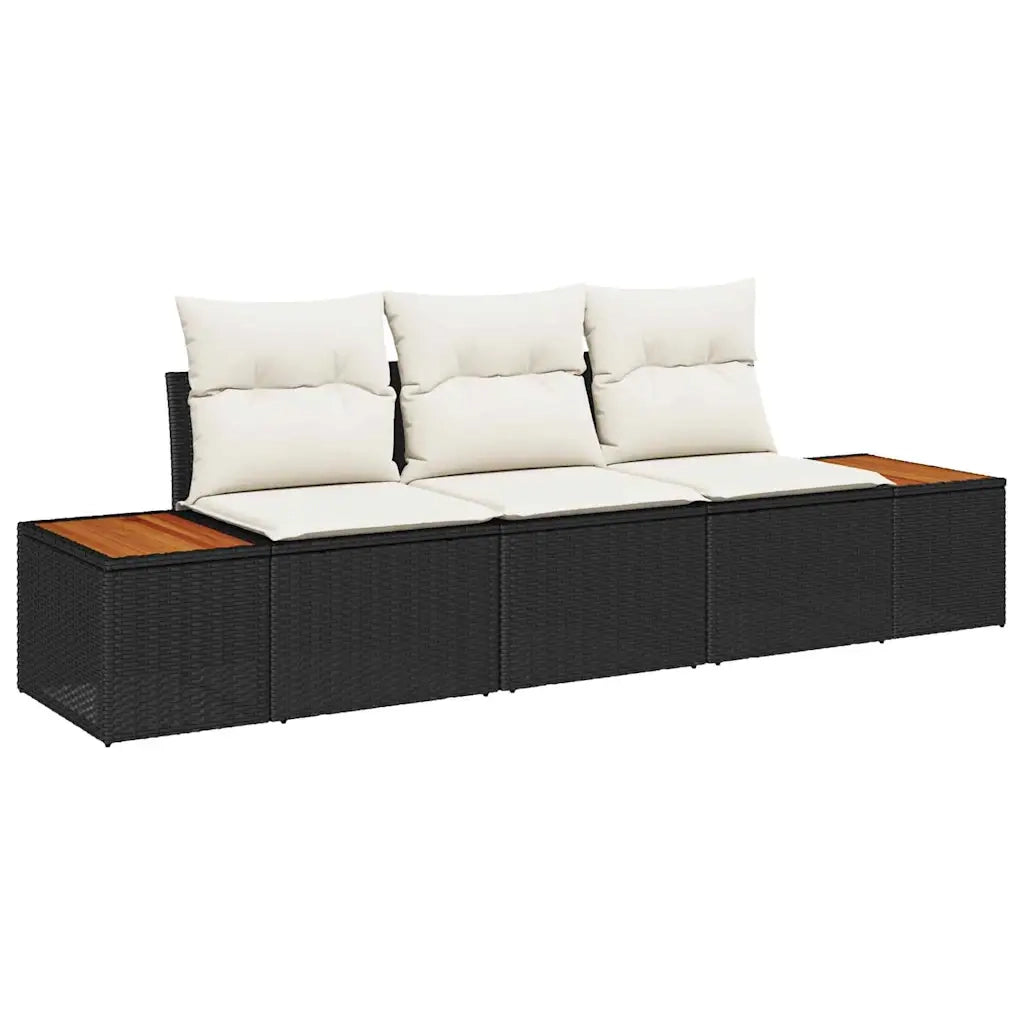 Set Divano da Giardino 3 pz | Set Salotto da Giardino Nero e crema Poly Rattan
