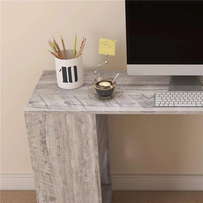 SCRIVANIA ANGOLARE SALVASPAZIO CON RIPIANO A S, IN LEGNO, 140X120X78 CM, GRIGIO EFFETTO LEGNO