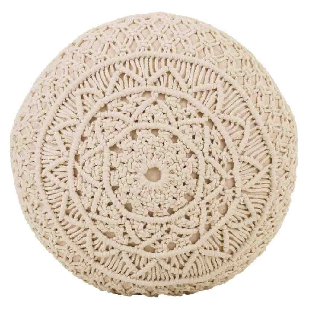 Puf in cotone intrecciato panna 50x50x30h