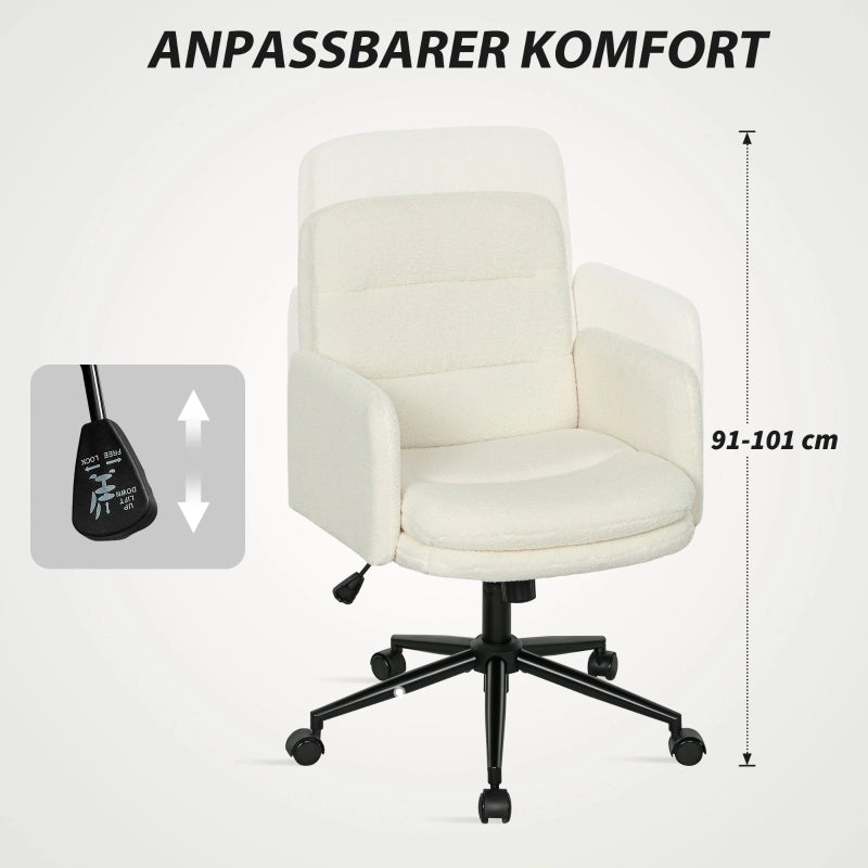 Sedia da ufficio girevole con braccioli altezza regolabile funzione basculante in poliestere bianco crema 61,5 × 65 × 91-101 cm
