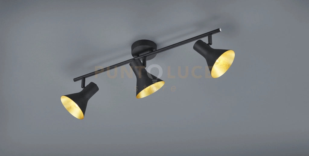 NINA BARRA 3 SPOTS ATTACCO E14 DIFFUSORI METALLO NERO + ORO 58CM