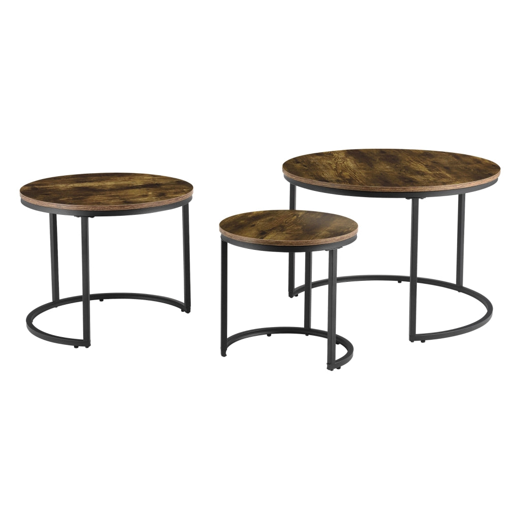 Set di 3 Tavolini Sovrapponibili Arvidsjaur con Piano Tondo in Color Legno Scuro [en.casa]