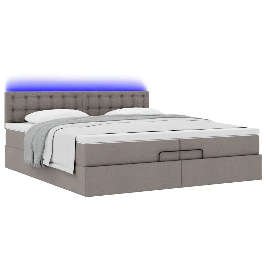 Struttura Letto Pouf con Materassi Tortora 200x200 cm Tessuto