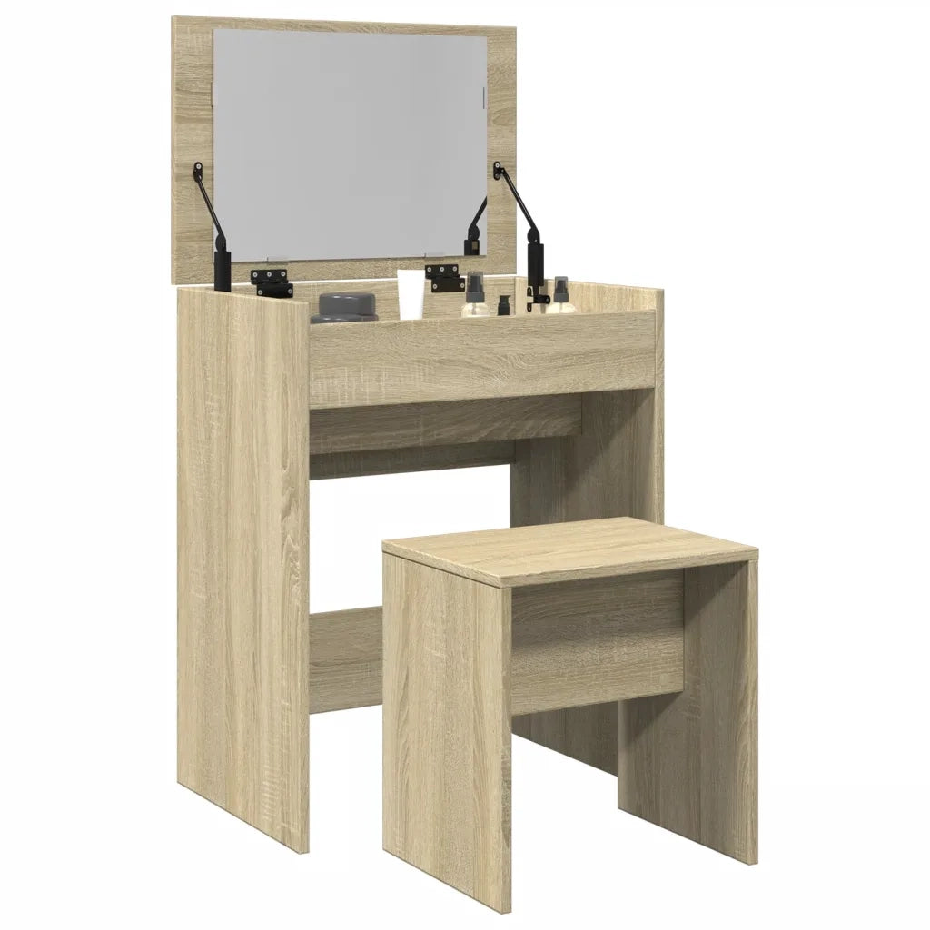 Toeletta | Tavolo da Trucco e Sgabello Rovere Sonoma 60x40x113,5 cm