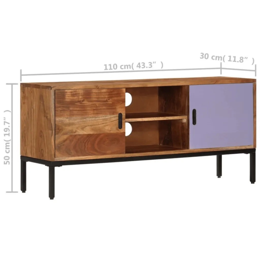 Mobile TV Marrone ambra e Grigio 110x30x50cm in Legno di Acacia 337076
