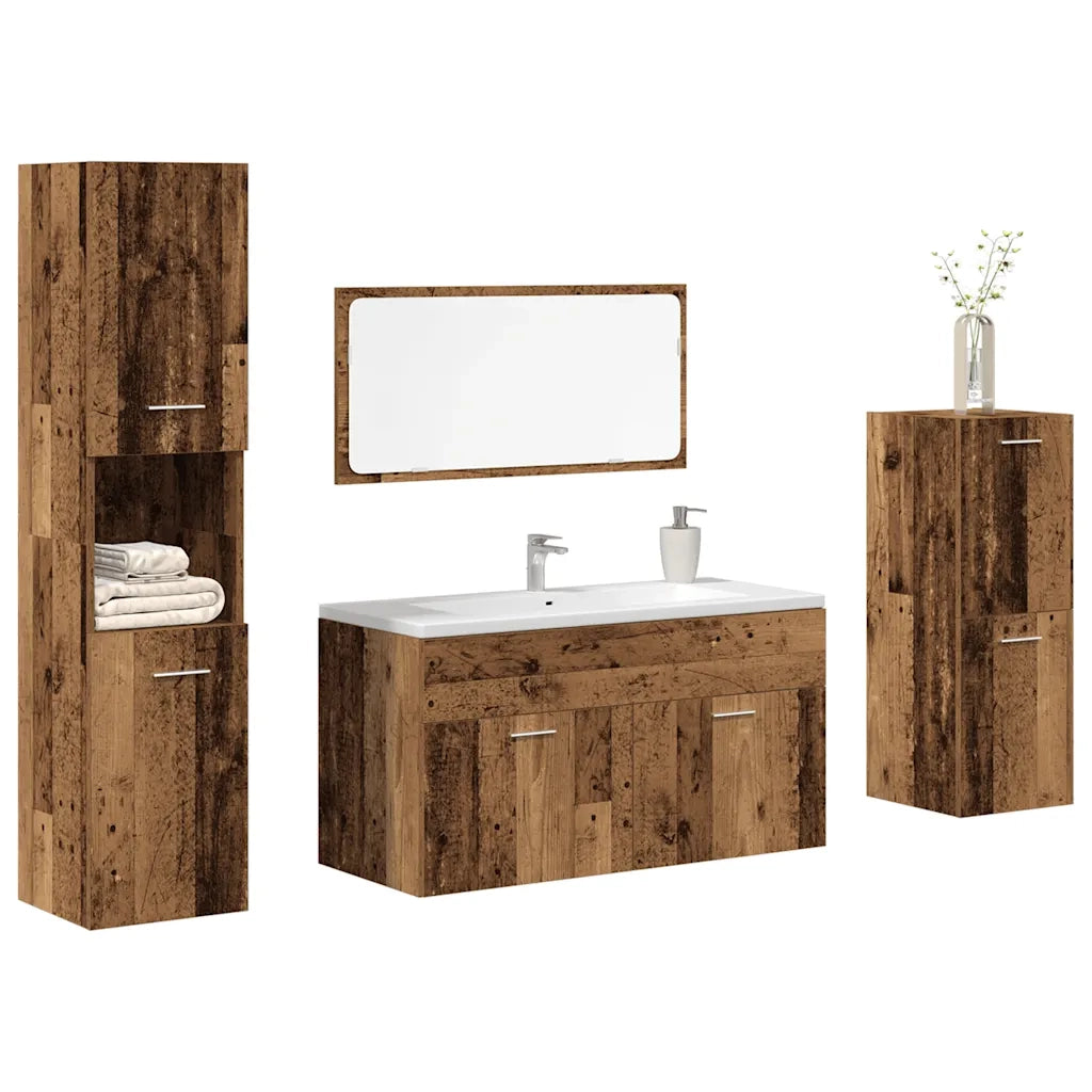 Set Mobili da Bagno 4 pz Legno Antico in Legno Multistrato 3328589