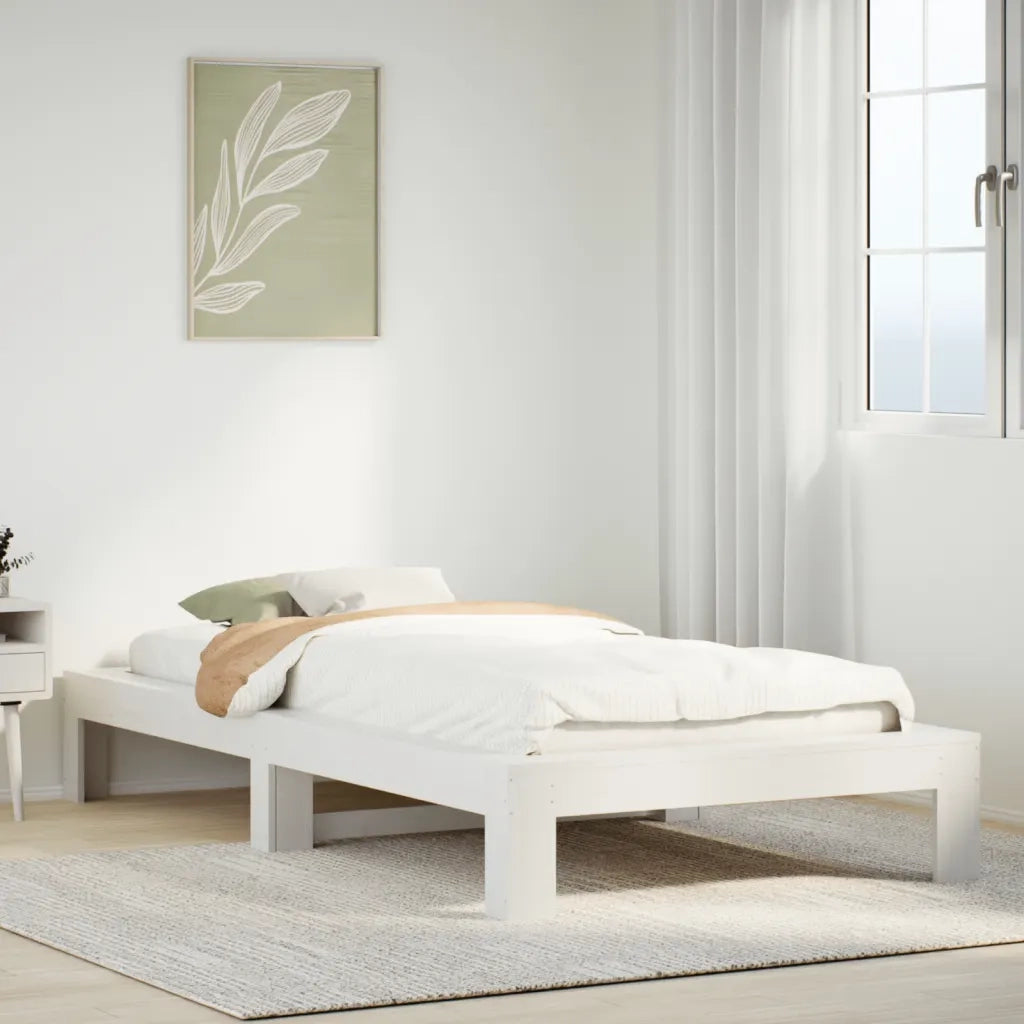 Giroletto senza Materasso Bianco 100x200 cm Legno Massello Pino