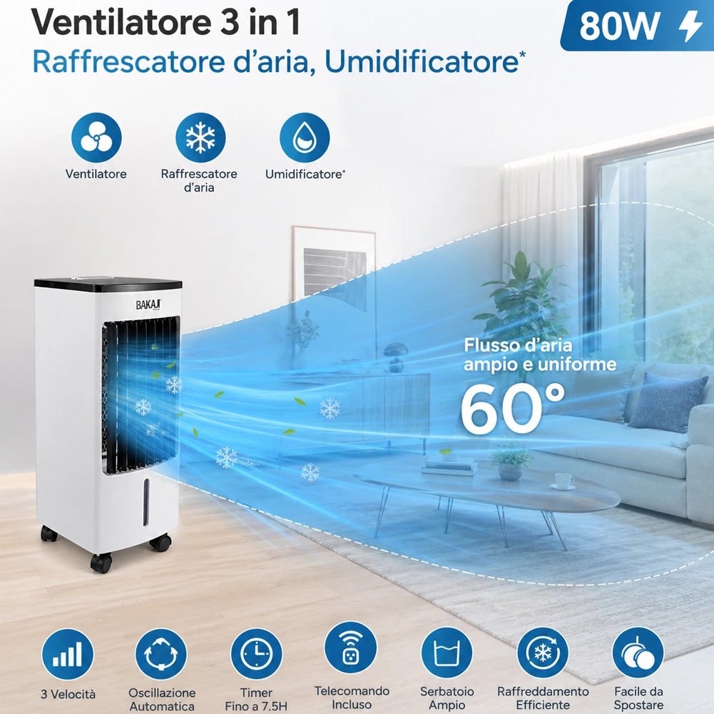 Raffrescatore a Aria 2 Blocchi Refrigeranti Umidificatore Telecomando Air Cooler