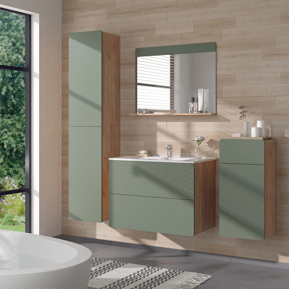 Vicco Set di mobili da bagno Goldkraft rovere/verde 5 pezzi con unità alta e midi