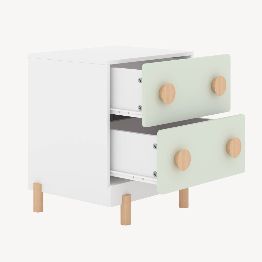 Comodino per Cameretta Vaarentaa con 2 Cassetti 47x40x35 cm - Bianco/Verde Menta [en.casa]
