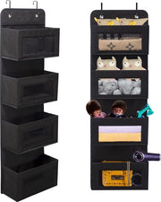 Organizzatore di stoccaggio per la porta, 4 tasche di stoffa morbida con vetrino per pantry, camera da bambini, bagno, Nero