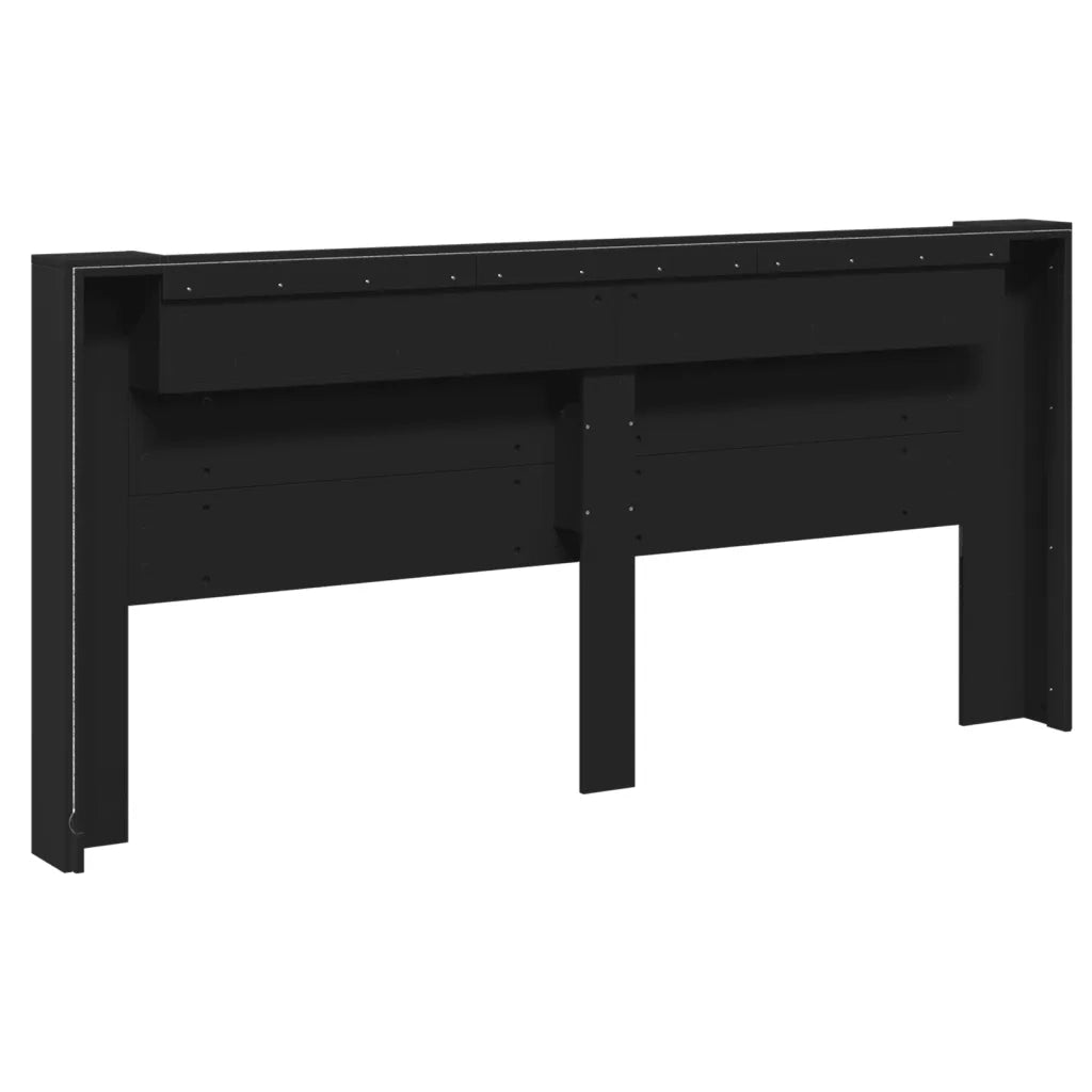 Testiera con Contenitore a LED-Testiera con Ripiani Nera 220x16,5x103,5 cm