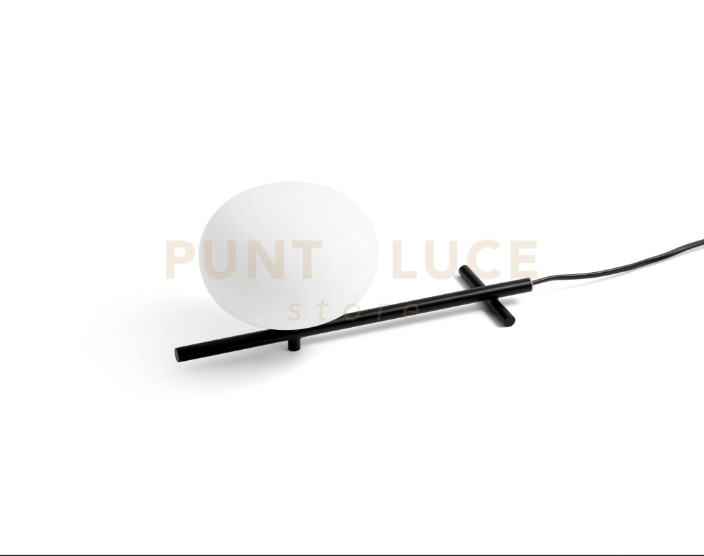 MIKADO LAMPADA DA TAVOLO 1 LUCE IN METALLO NERO E VETRO SOFFIATO BIANCO D.14CM ATTACCO G9