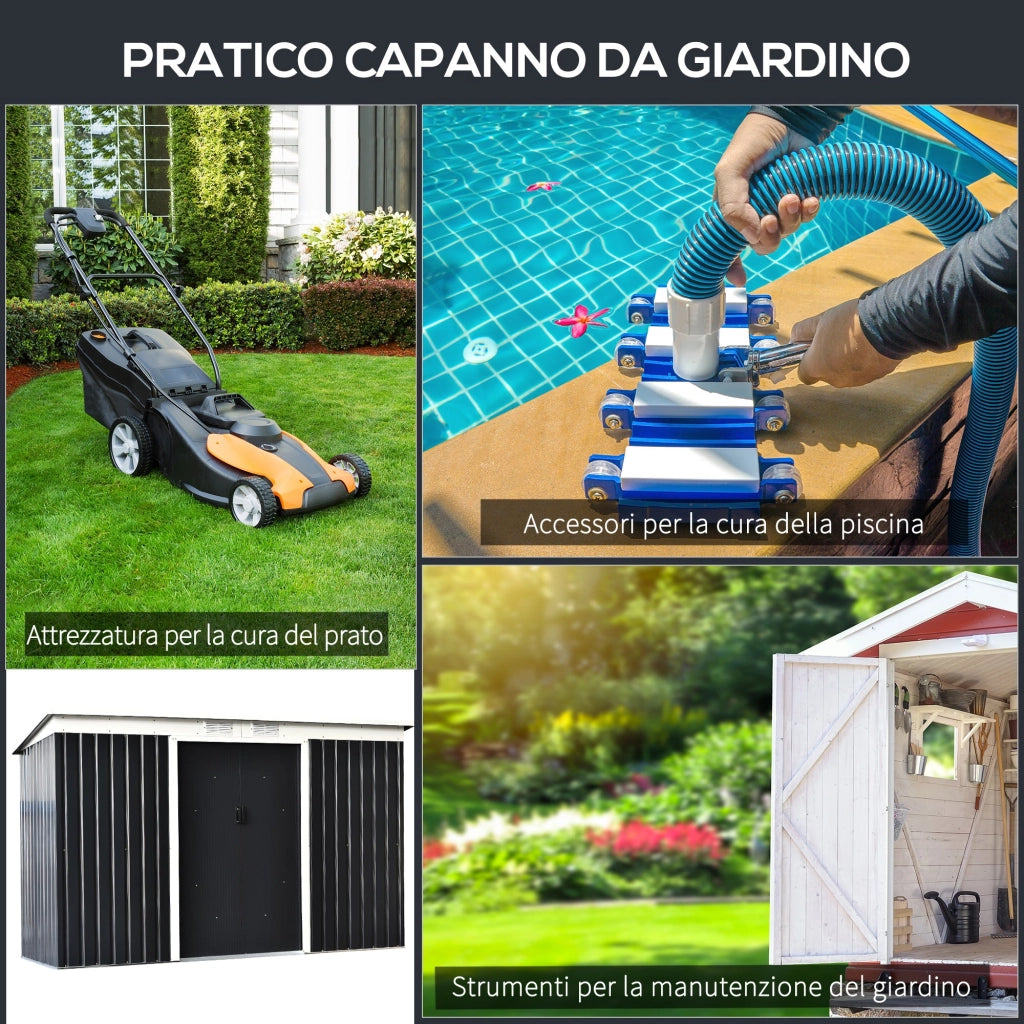 Casetta Box da Giardino in Lamiera per Deposito Attrezzi 277x130x173 cm  Grigio Scuro