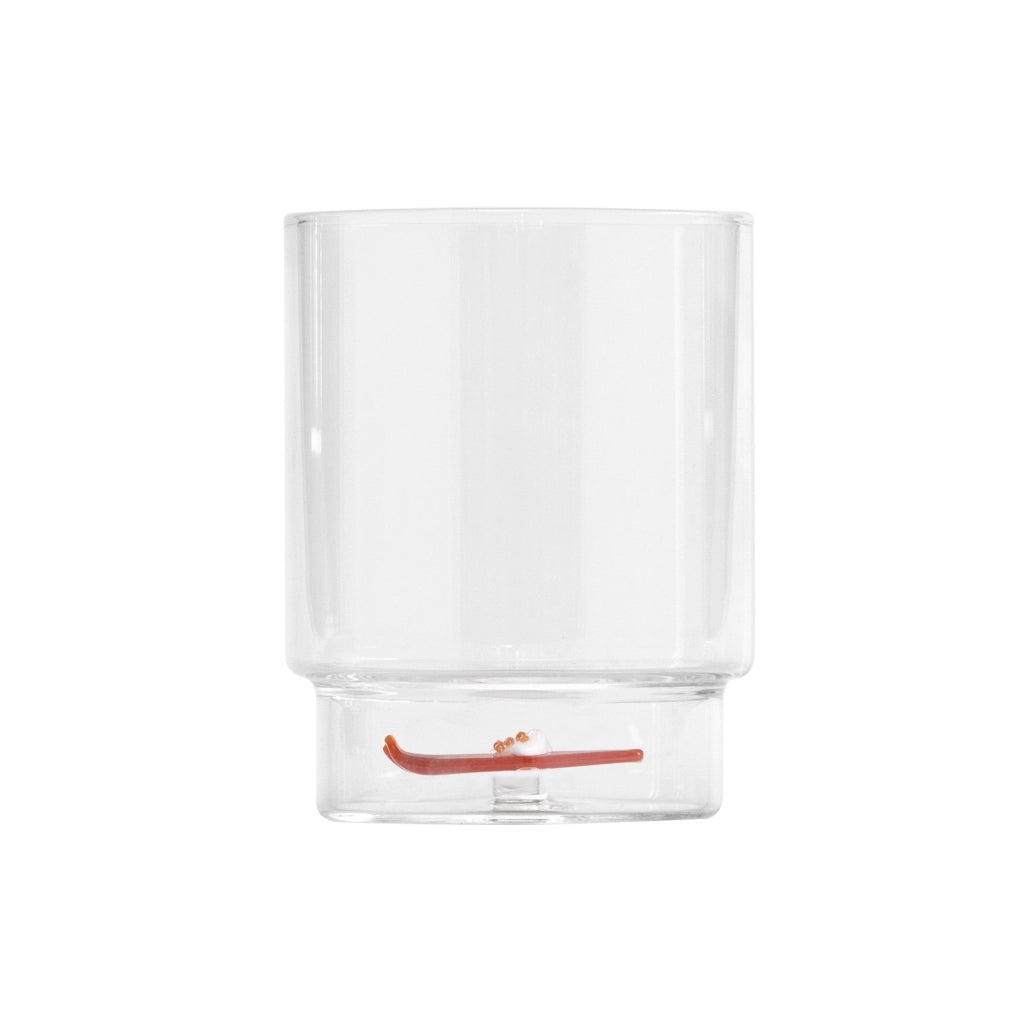 Teca Bicchieri Tumbler Winter Game Sci in vetro borosilicato fatto a mano con decoro 3D 35 cl, design artigianale ispirato agli sport invernali